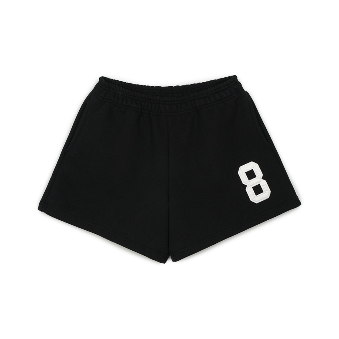 P0000BAQ_01 Greenbutter NO.8 Applique Sweat Shorts Black