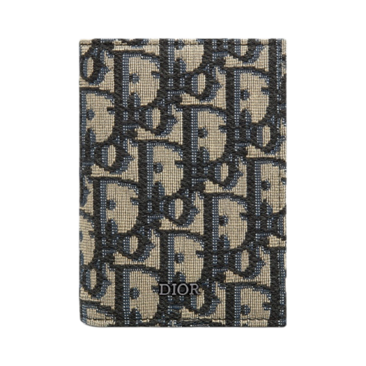 2ESCH163YSE-H05E Dior Bi Fold Card Holder Beige Black Dior Oblique Jacquard