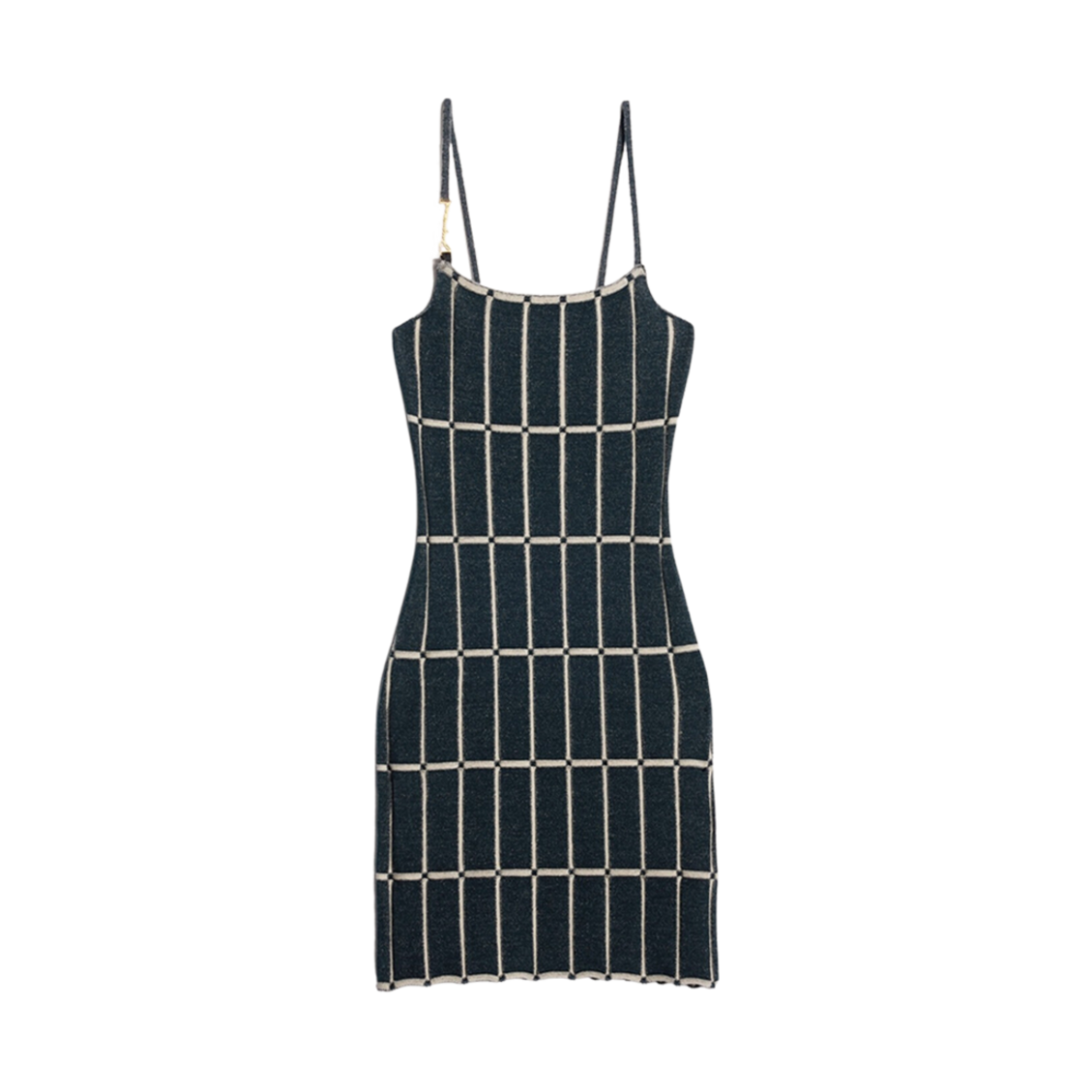 (W) 자크뮈스 라 로브 마이유 마라 체크 니트 미니 드레스 네이비((W) Jacquemus La Robe Maille Malha Checked Knit Mini Dress Navy) - 1