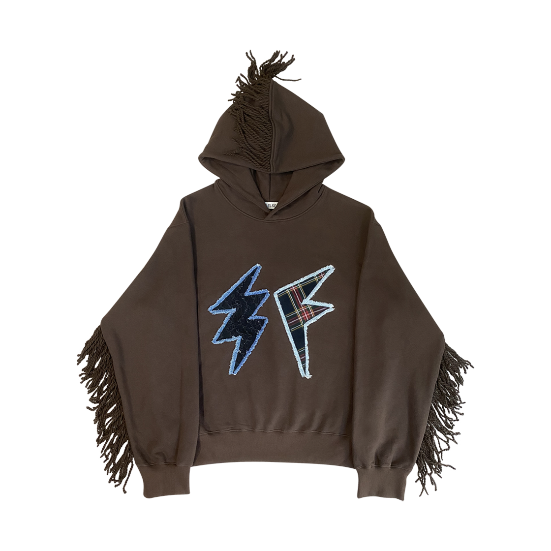 이프엘스 라이트닝 패치 프린지 후디 브라운(If Else Lightning Patch Fringe Hoody Brown)