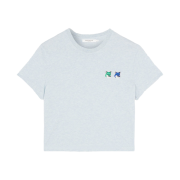 (W) Maison Kitsune Seasonal Double Fox Head Patch Cropped T-Shirt Blue Haze Melange