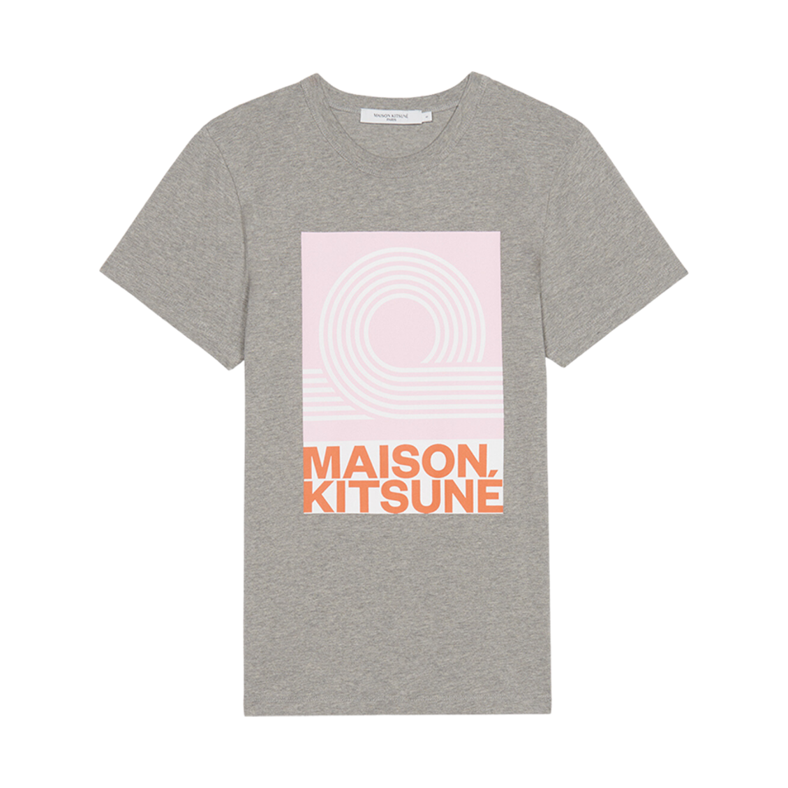 (W) 메종 키츠네 핑크 앤서니 버릴 클래식 티셔츠 그레이 멜란지((W) Maison Kitsune Pink Anthony Burrill Classic T-Shirt Grey Melange) - 1
