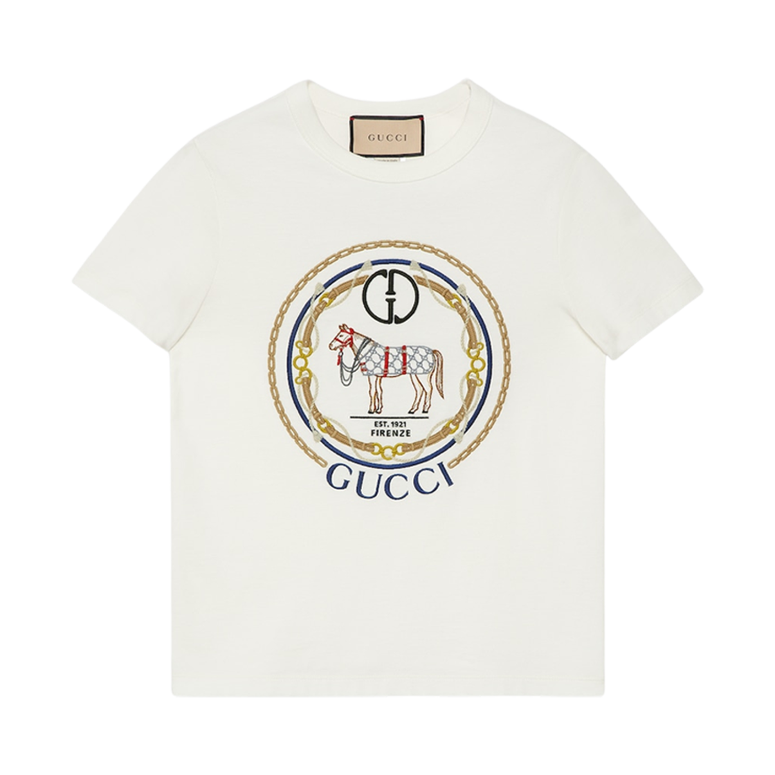 (W) 구찌 코튼 저지 티셔츠 인터로킹 G 오프 화이트((W) Gucci Cotton Jersey T-Shirt with Interlocking G Off White) - 1
