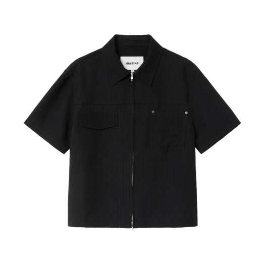 WT228 Haleine Cropped Stripe Zip Shirt Black
