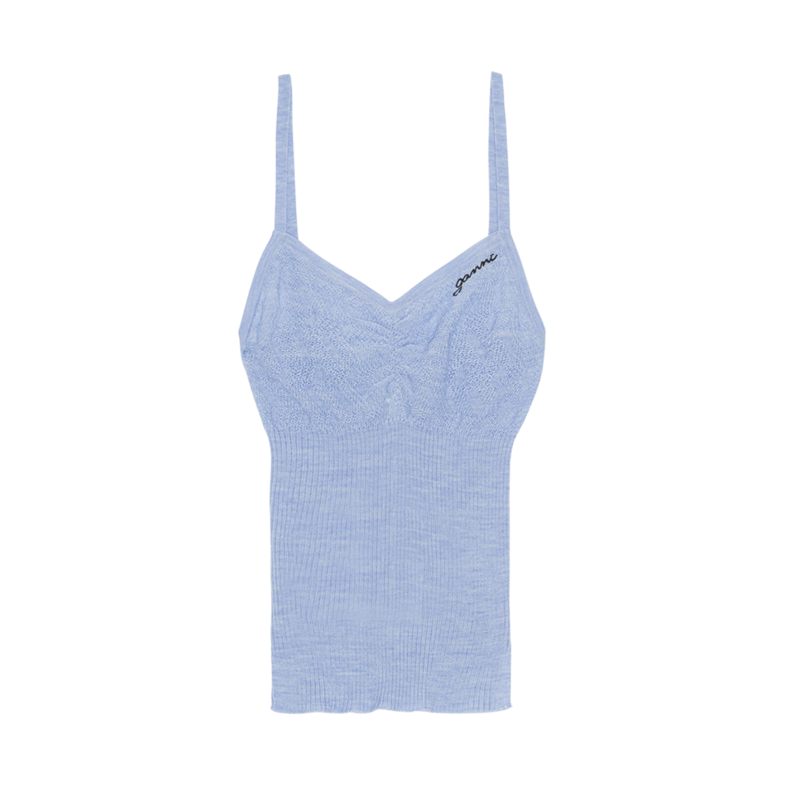 (W) 가니 메리노 레이스 스트랩 탑 아이스 워터((W) Ganni Merino Lace Strap Top Ice Water) - 1