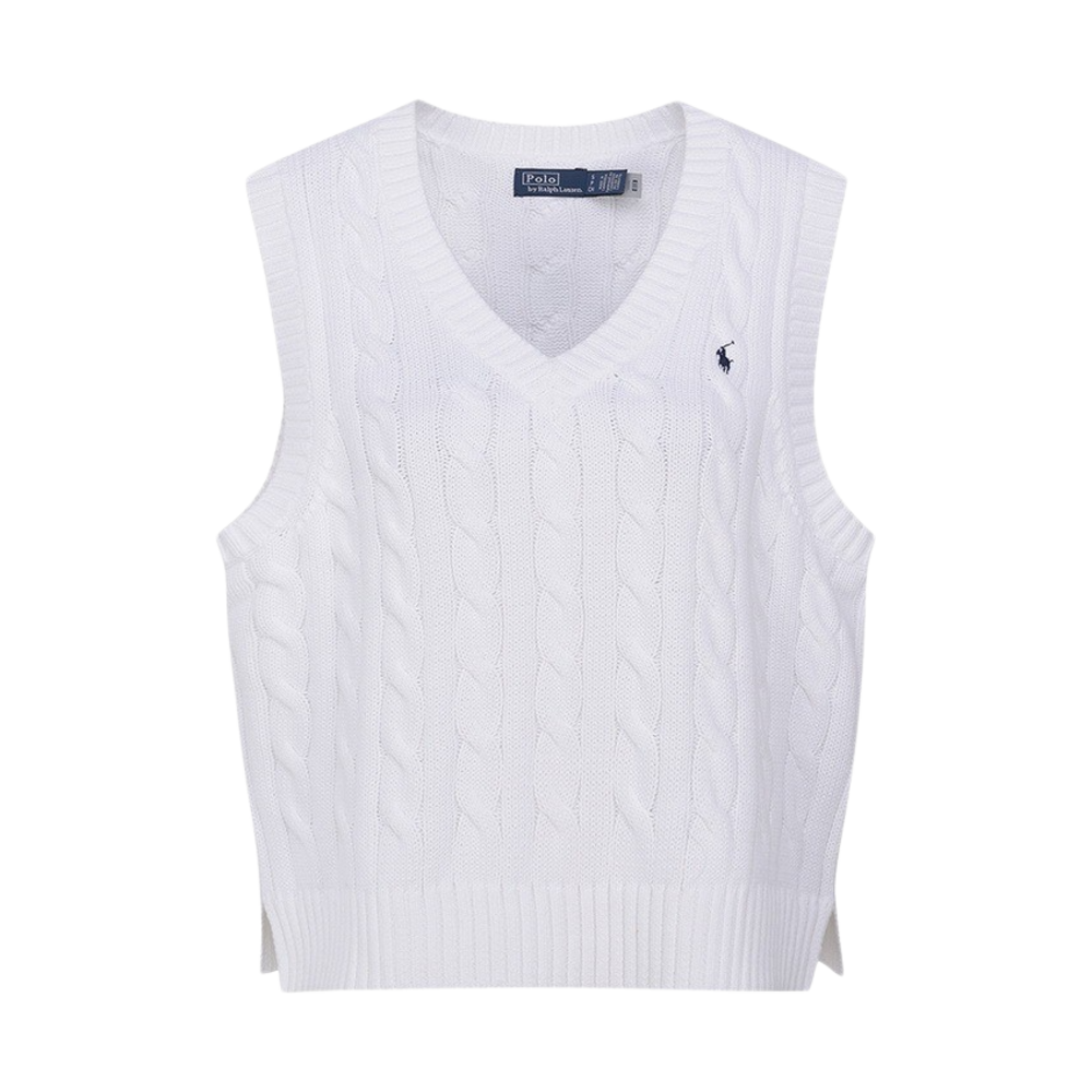 [30%적립] 폴로 랄프 로렌 우먼 케이블 니트 코튼 V넥 스웨터 베스트 화이트([30%적립] Polo Ralph Lauren Women Cable Knit Cotton V-Neck Sweater Vest White)