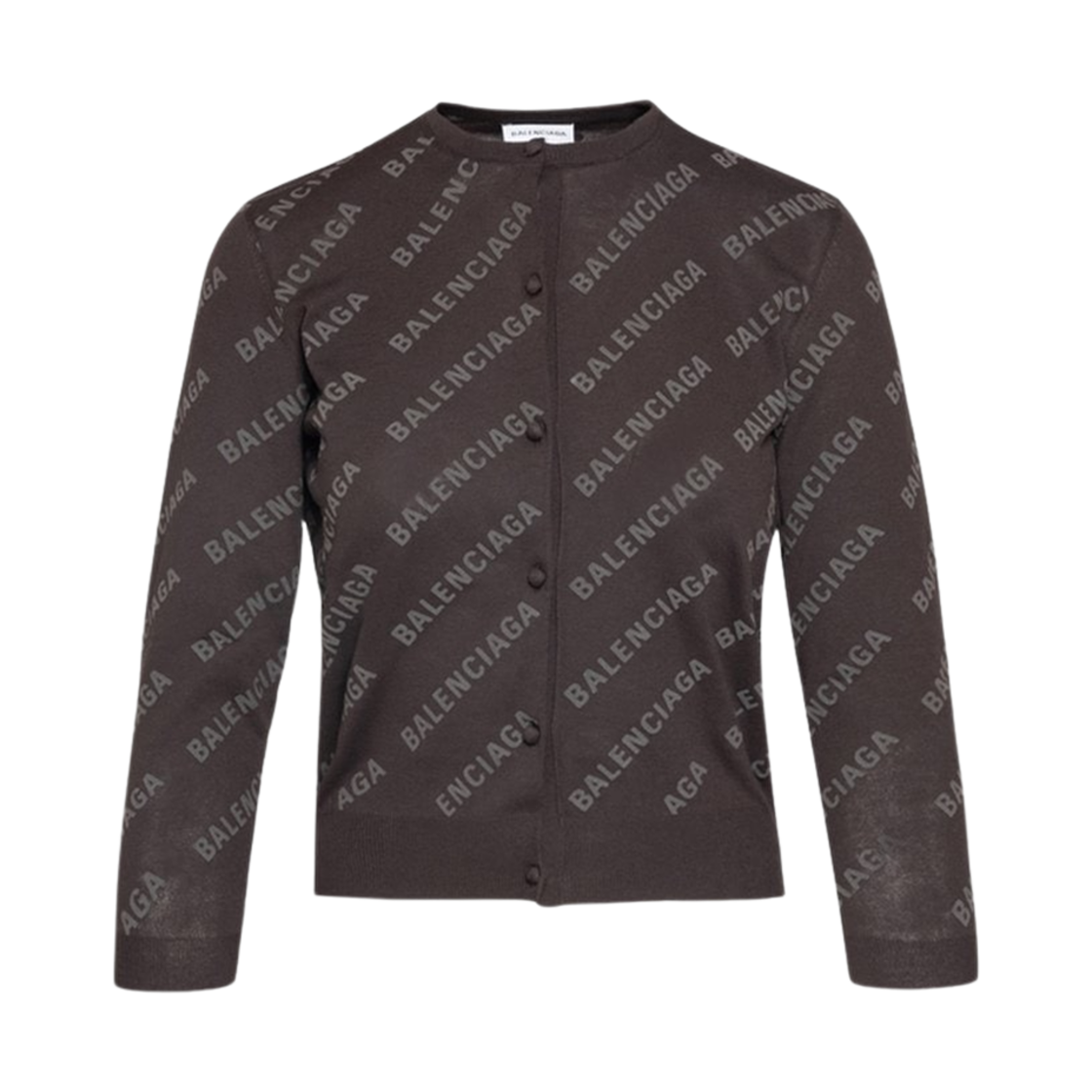 706303T32340250 (W) Balenciaga Allover Logo Cropped Cardigan Dark Brown