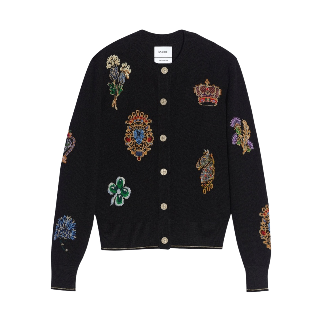 (W) 배리 스코티시 심볼 캐시미어 가디건 블랙((W) Barrie Cashmere Cardigan with Scottish Symbols Black)