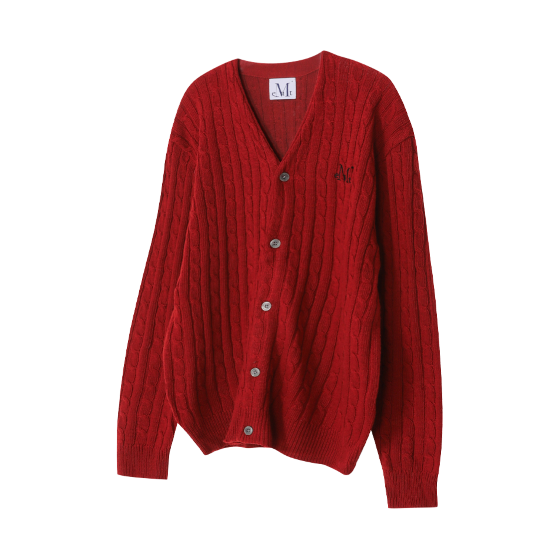 무센트 헴슬리 브이넥 케이블 니트 가디건 레드(MUCENT Helmsley V-neck Cable Knit Cardigan Red) - 1