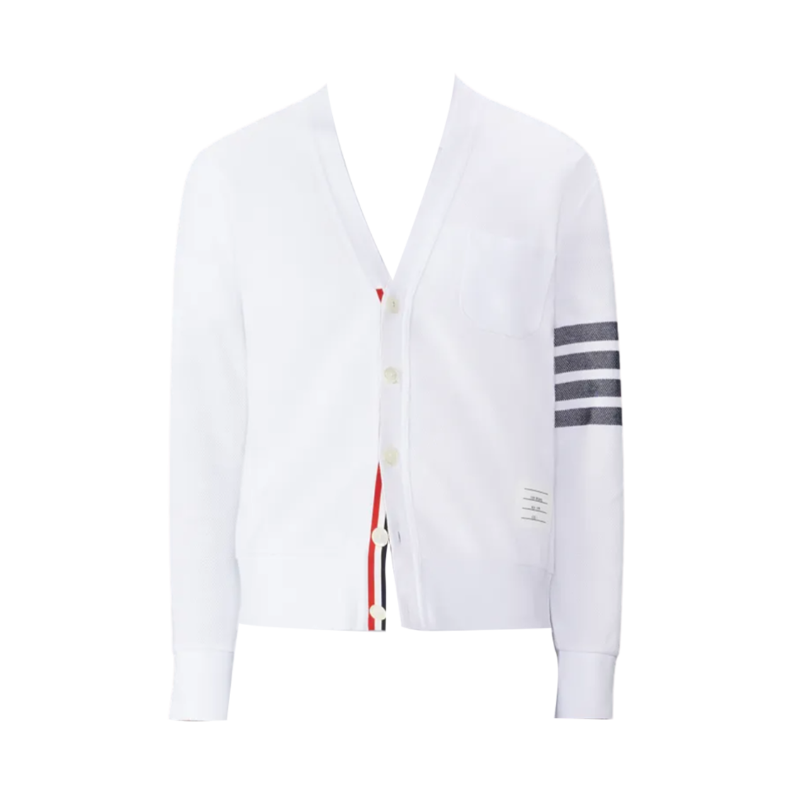MJT436A-J0155-100 Thom Browne Cotton Pique 4-Bar Cardigan White