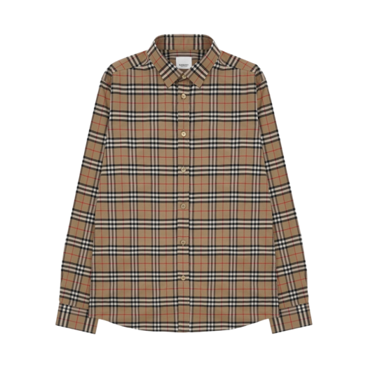 8020966 Burberry Small Scale Check Stretch Cotton Shirt Archive Beige