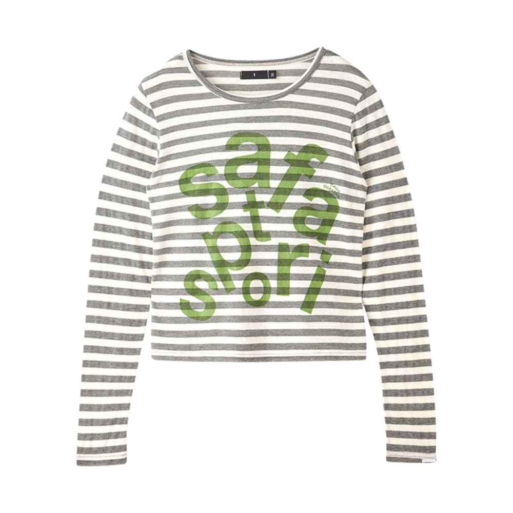 saf0096 Safarispot Women 1/2 Ticketing Stripe Border Tee Gray