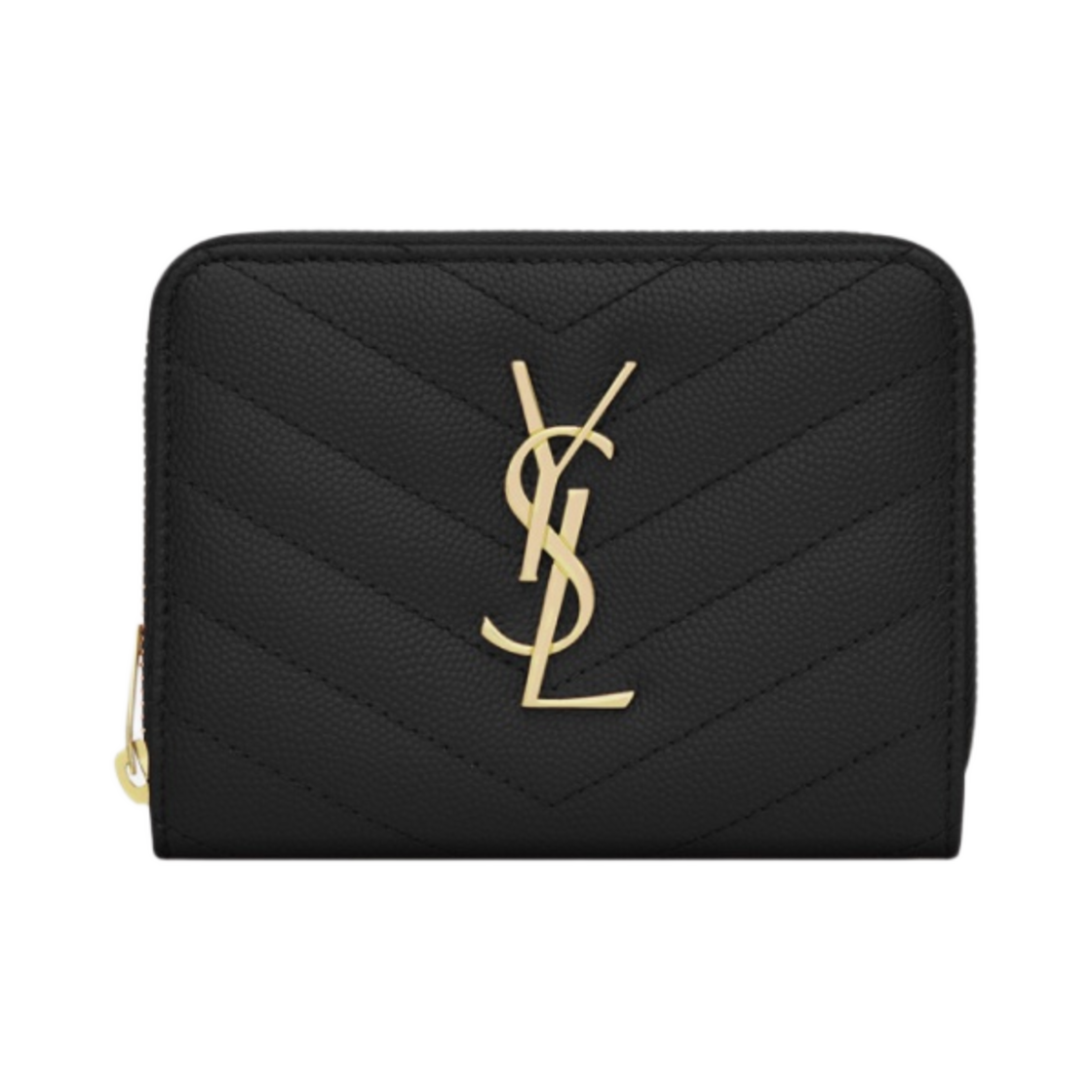 생로랑 그랑 드 뿌드르 엠보스드 레더 카산드라 마틀라세 컴팩트 지퍼 어라운드 지갑 블랙(Saint Laurent Cassandre Matelasse Compact Zip Around Wallet in Grain De Poudre Embossed Leather Black)