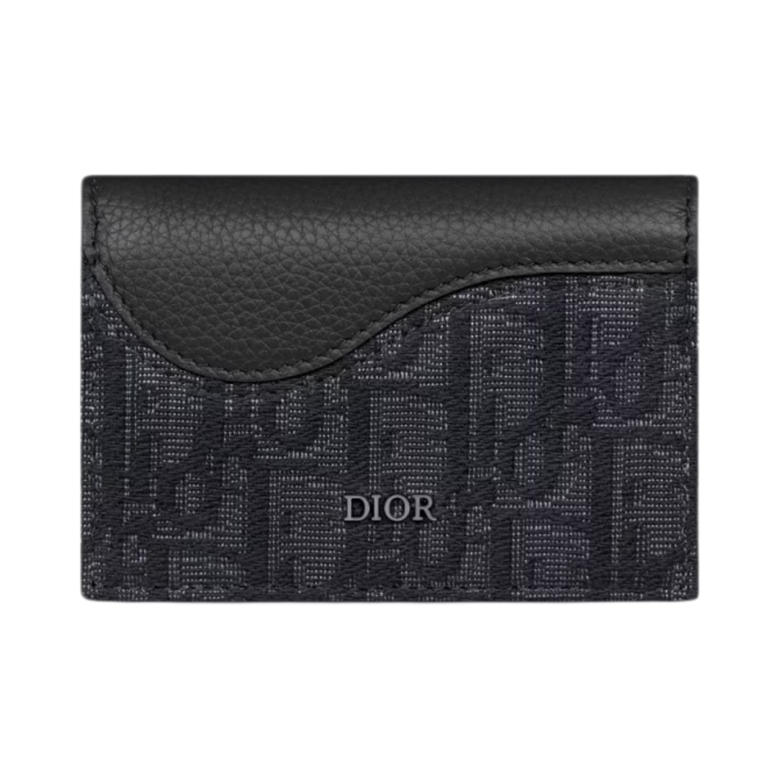 2ADCH166YKS-H03E Dior Saddle Business Card Case Black Grained Calfskin Leather Marquetry & Black Dior Oblique Jacquard Canvas