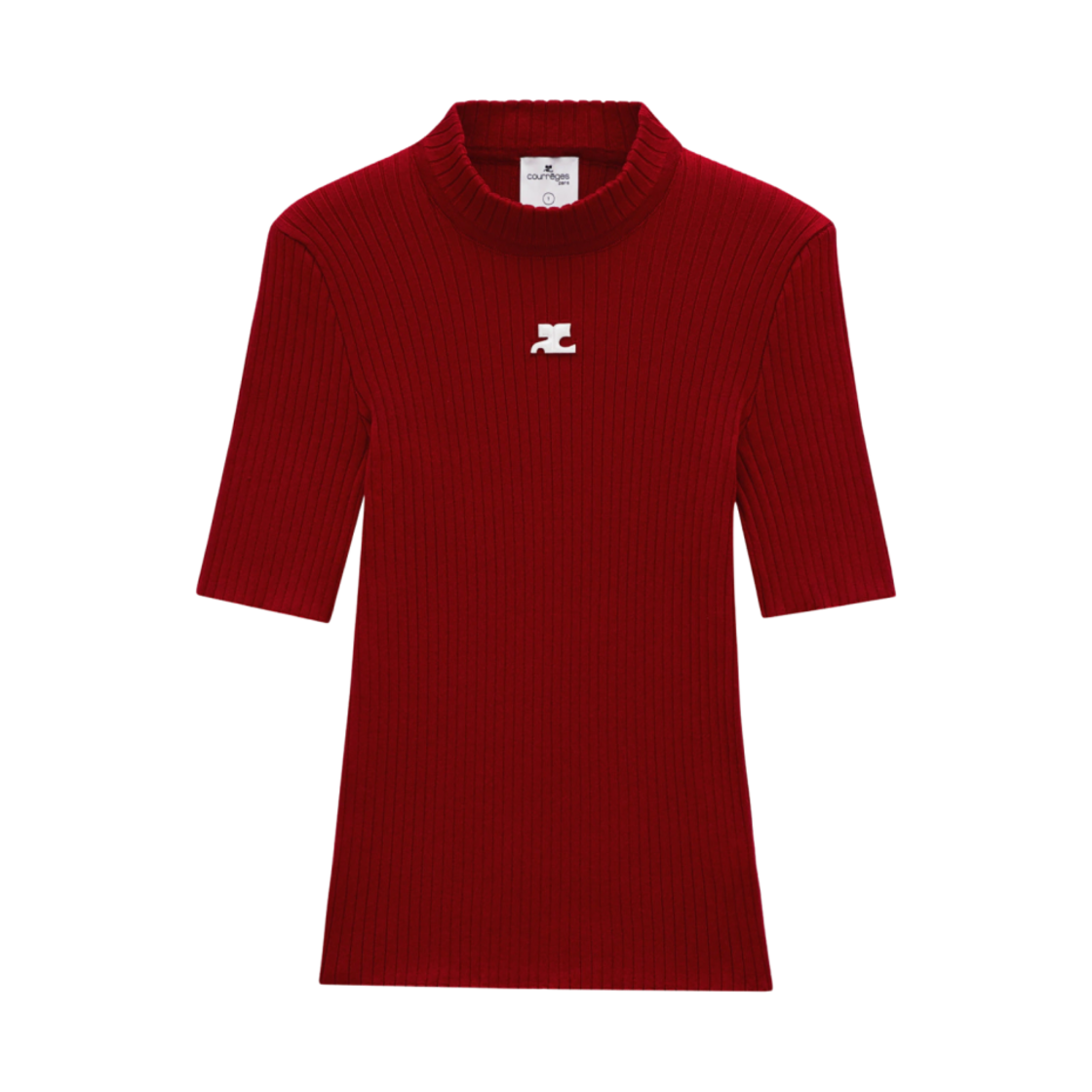 (W) 꾸레쥬 리에디션 니트 탑 숏슬리브 체리 레드((W) Courreges Reedition Knit Top Short Sleeves Cherry Red) - 1