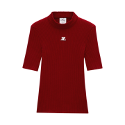 (W) Courreges Reedition Knit Top Short Sleeves Cherry Red