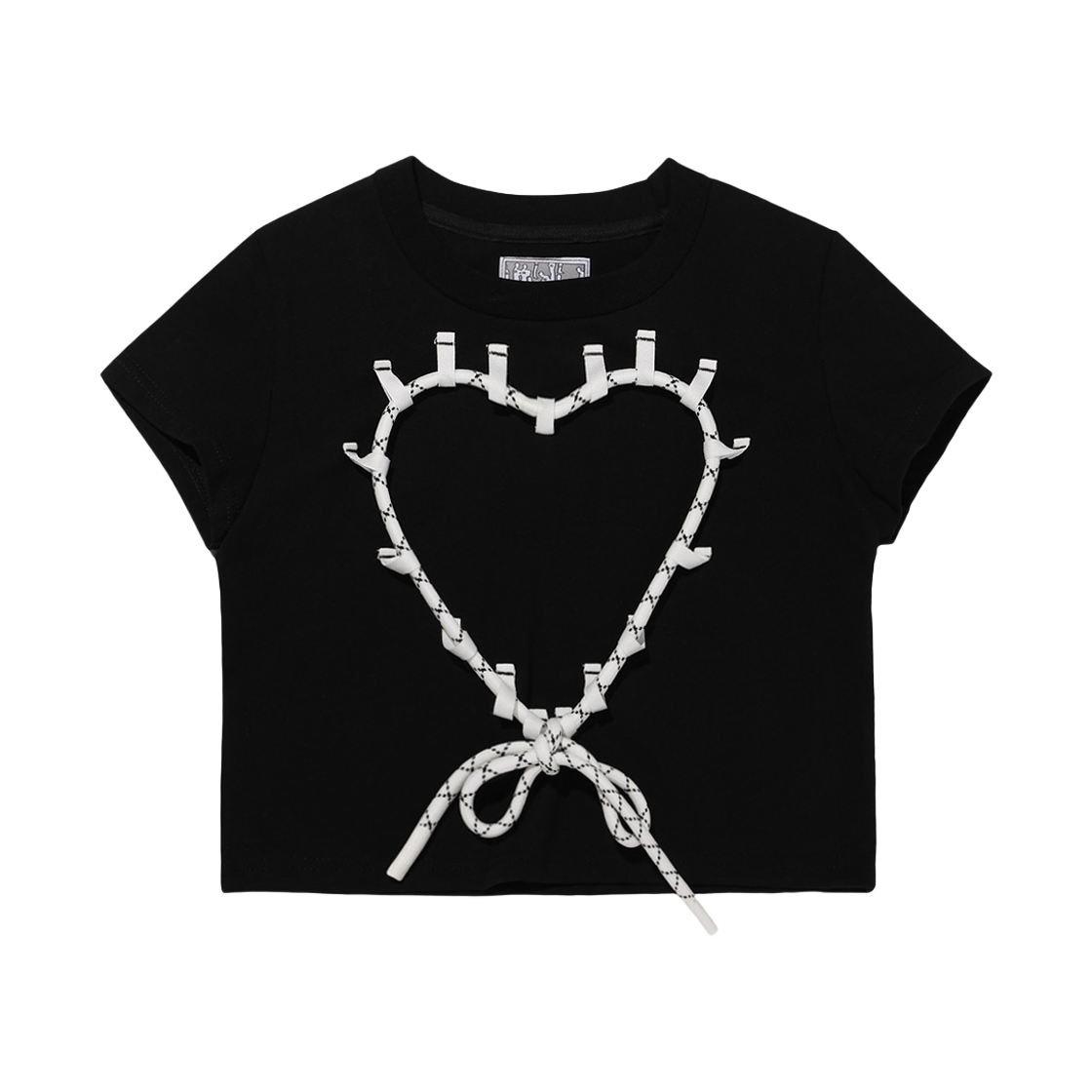 스튜디오위어드 하트 스트링 크롭 티셔츠 블랙(STUDIO WEIRD Heart String Crop T-shirt Black)