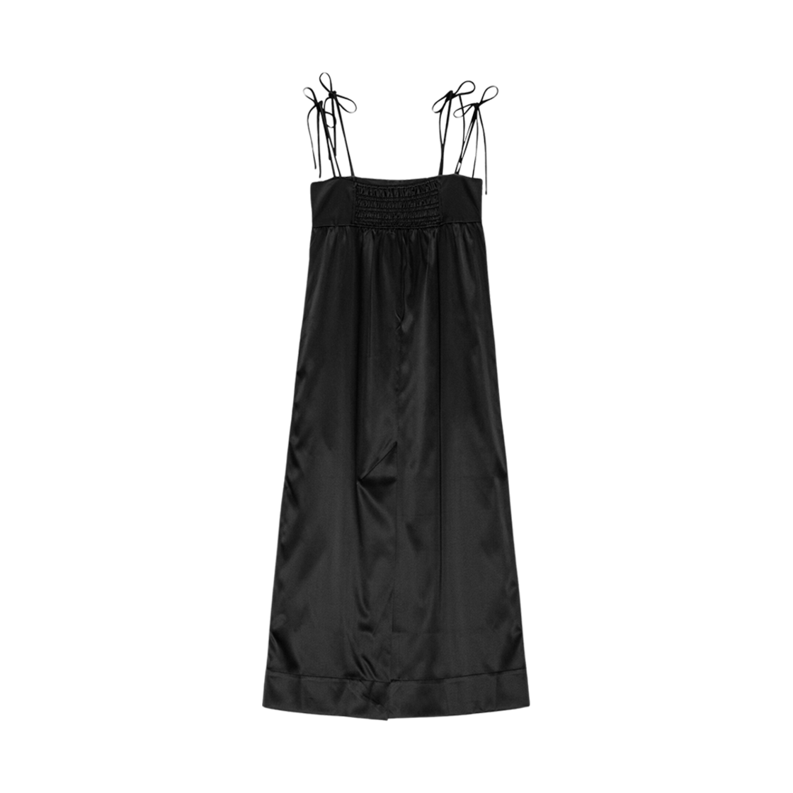 (W) 가니 더블 새틴 스트링 롱 드레스 블랙((W) Ganni Double Satin String Long Dress Black) - 2