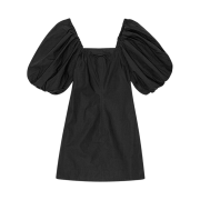 (W) Ganni Cotton Poplin Puff Sleeve Mini Dress Black
