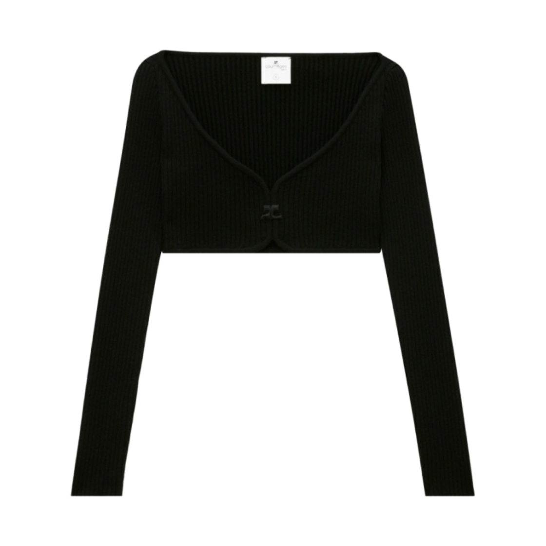 (W) 꾸레쥬 스왈로우 크롭 립 니트 탑 블랙((W) Courreges Swallow Cropped Rib Knit Top Black) - 1