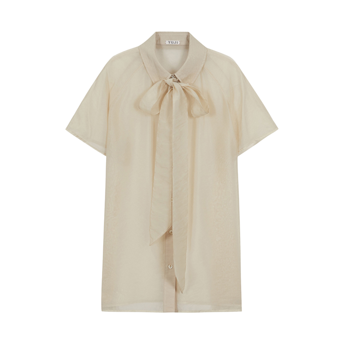 YJ-C01-SH010-W_copy01 YUJI Sheer Organza Ribbon Shirts Ivory