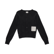 (W) Matin Kim Typo Patch Round Cardigan Black