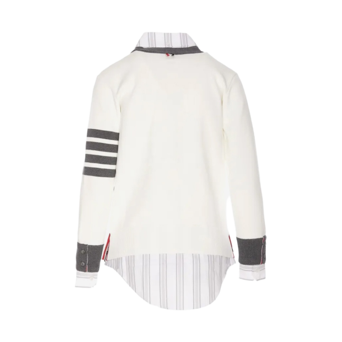 (W) 톰브라운 코튼 밀라노 옥스포드 사선 브이넥 가디건 셔츠 콤보 화이트((W) Thom Browne Cotton Milano and Oxford 4-Bar V-Neck Cardigan Shirt Combo White) - 2