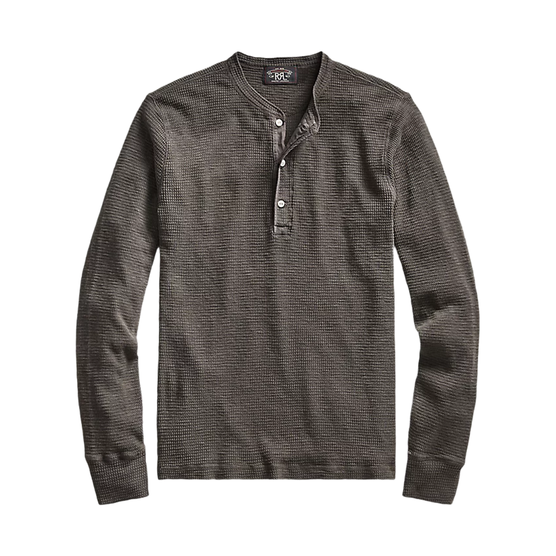 더블알엘 와플 니트 헨리 셔츠 페이디드 블랙 캔버스(Double RL Waffle Knit Henley Shirt Faded Black Canvas)