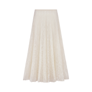 (W) Dior Mohair and Alpaca Blend Lace Flared Mid Length Skirt Ecru