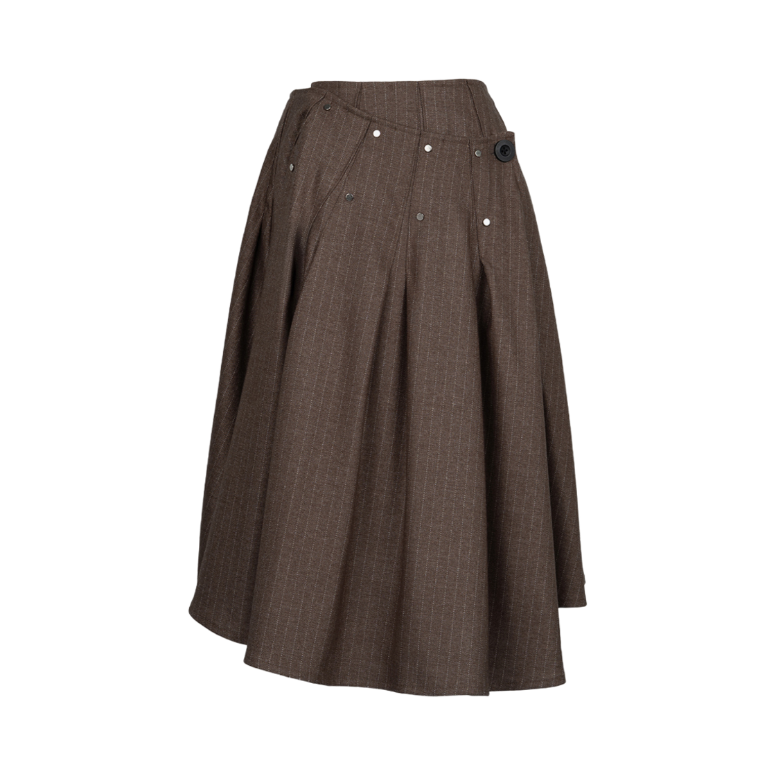러프넥 플리츠 랩 스커트 브라운 스트라이프