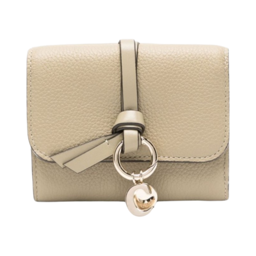 CHC21WP945F5738I Chloe Alphabet Grained Shiny Calfskin Flap Wallet Pottery Green