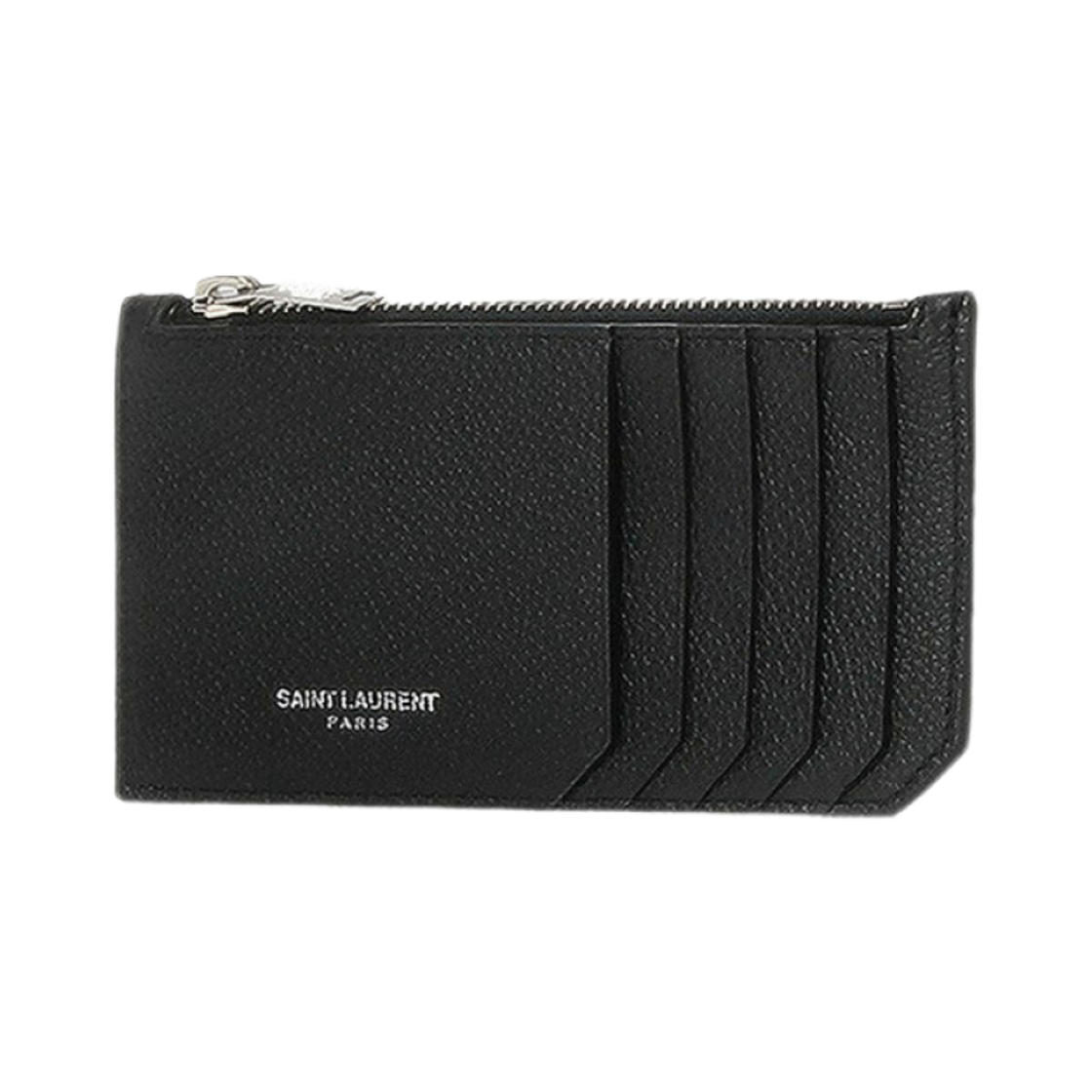 458583-B680N-1000 Saint Laurent Paris Fragments Zipped Card Case in Shiny Leather Black