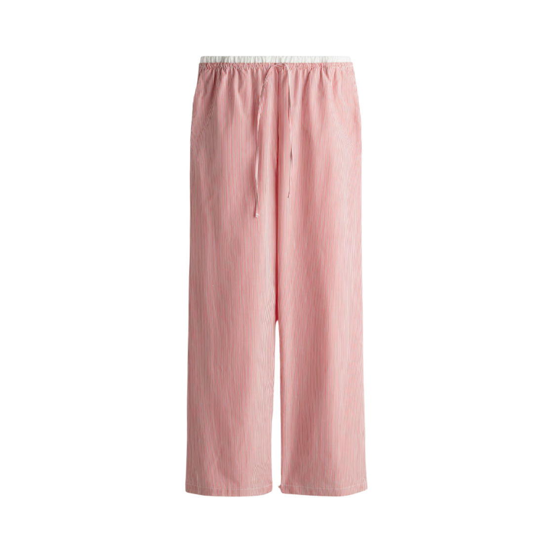 (W) 에이치앤엠 더블 웨이스트밴드 포플린 드로스트링 팬츠 레드 스트라이프((W) H&M Double Waistband Poplin Drawstring Pants Red Striped)