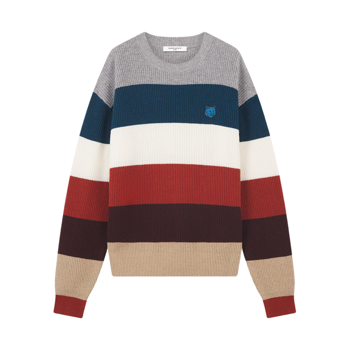 메종 키츠네 볼드 폭스 헤드 패치 컴포트 립드 점퍼 화이트 스트라이프(Maison Kitsune Bold Fox Head Patch Comfort Ribbed Jumper White Stripes) - 1