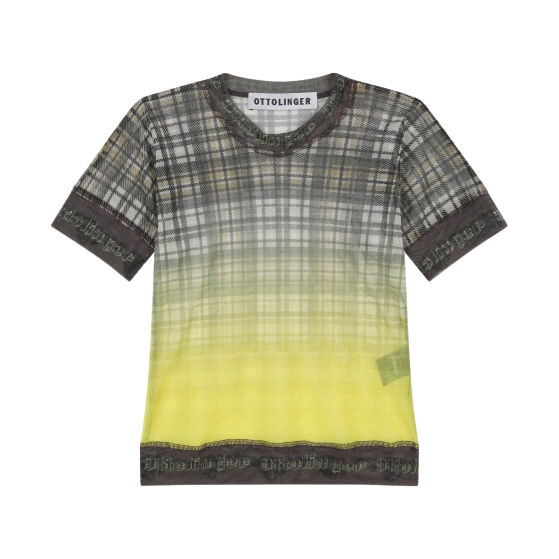 오토링거 우먼 니티드 메쉬 티셔츠 옐로우 플레이드(Ottolinger Women Knitted Mesh T-Shirt Yellow Plaid)