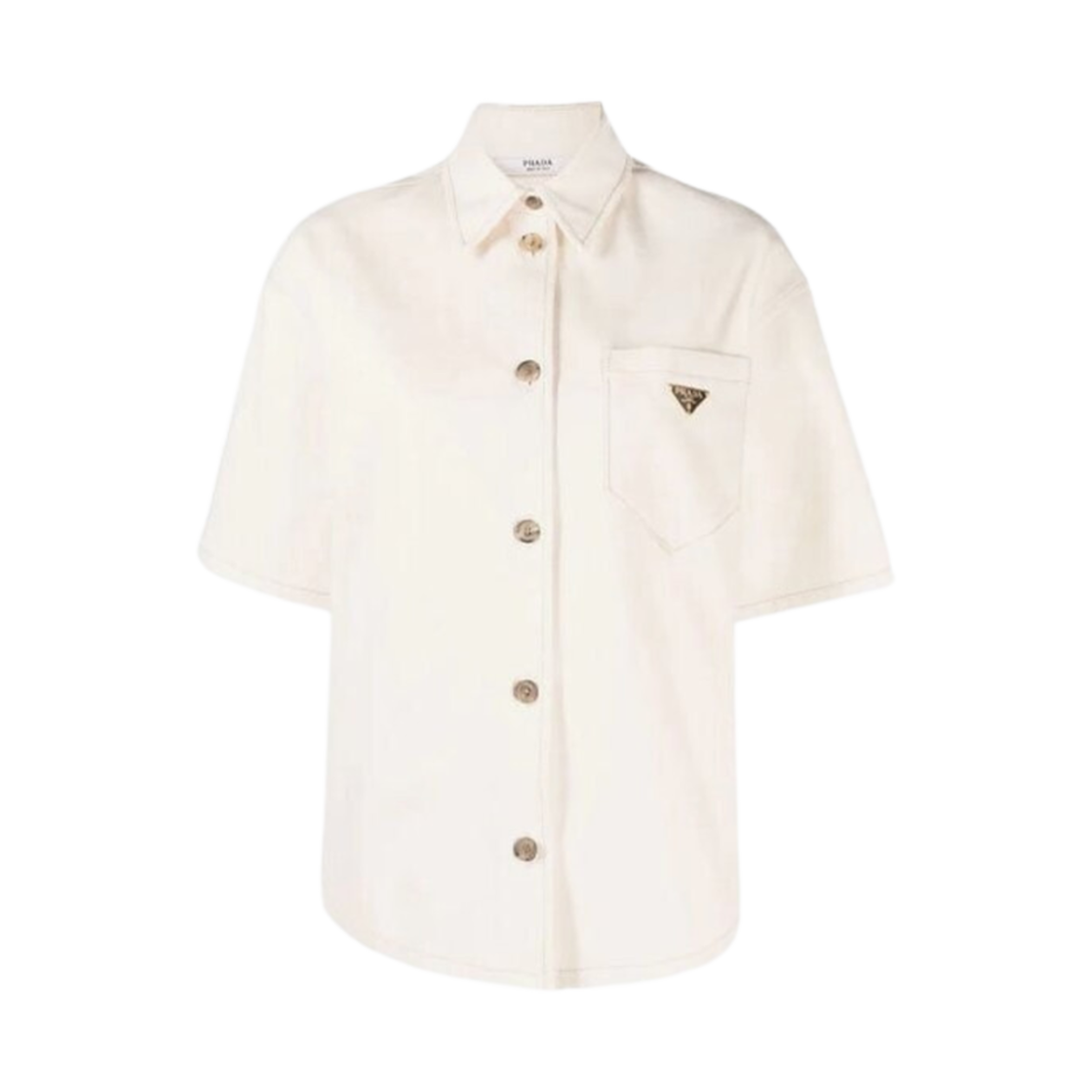 (W) 프라다 불 데님 숏슬리브 셔츠 베이지((W) Prada Bull Denim Short Sleeve Shirt Beige) - 1
