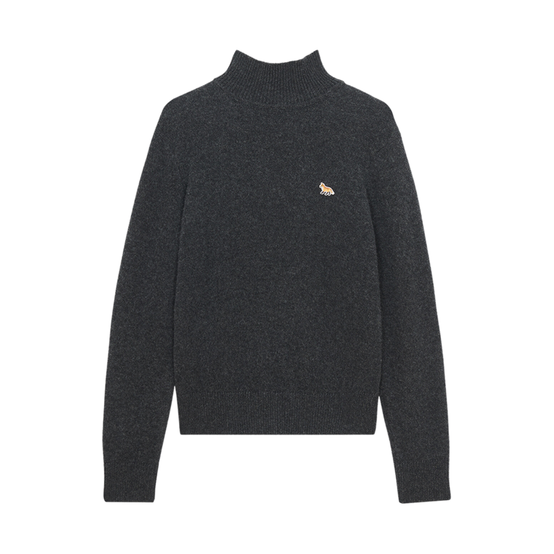 (W) 메종 키츠네 베이비 폭스 패치 박시 터틀넥 다크 그레이 멜란지((W) Maison Kitsune Baby Fox Patch Boxy Turtleneck Dark Grey Melange) - 1