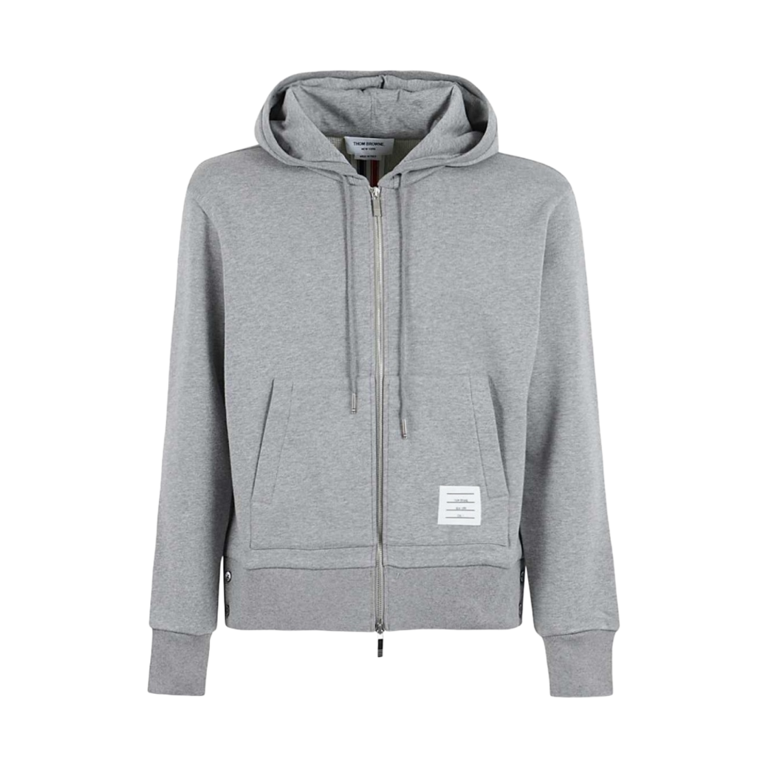 MJT153A-03377-055 Thom Browne Cotton Loopback Center Back Stripe Zip Hoodie Light Grey