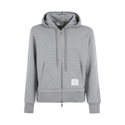 Thom Browne Cotton Loopback Center Back Stripe Zip Hoodie Light Grey