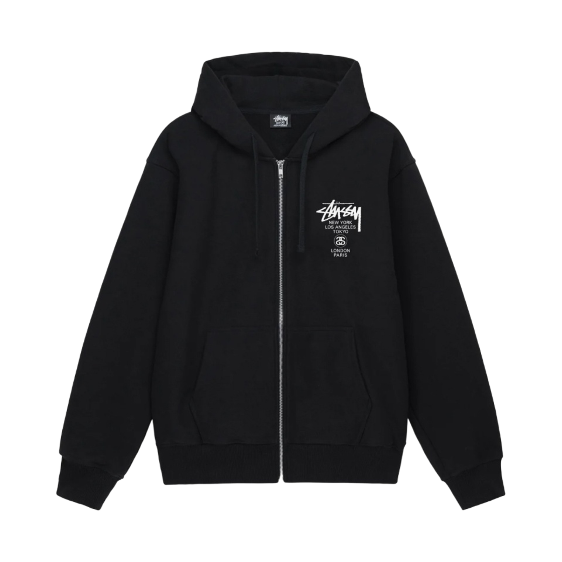 스투시 월드투어 후드 집업 블랙 2023(Stussy World Tour Zip Hoodie Black 2023)