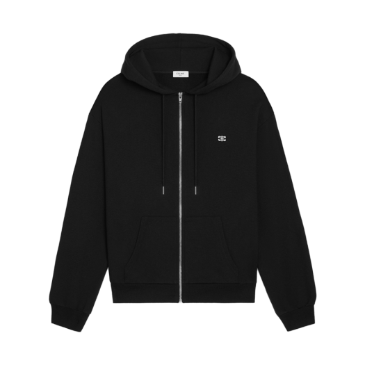 Celine Loose Triomphe Hoodie in Cotton Cashmere Black White