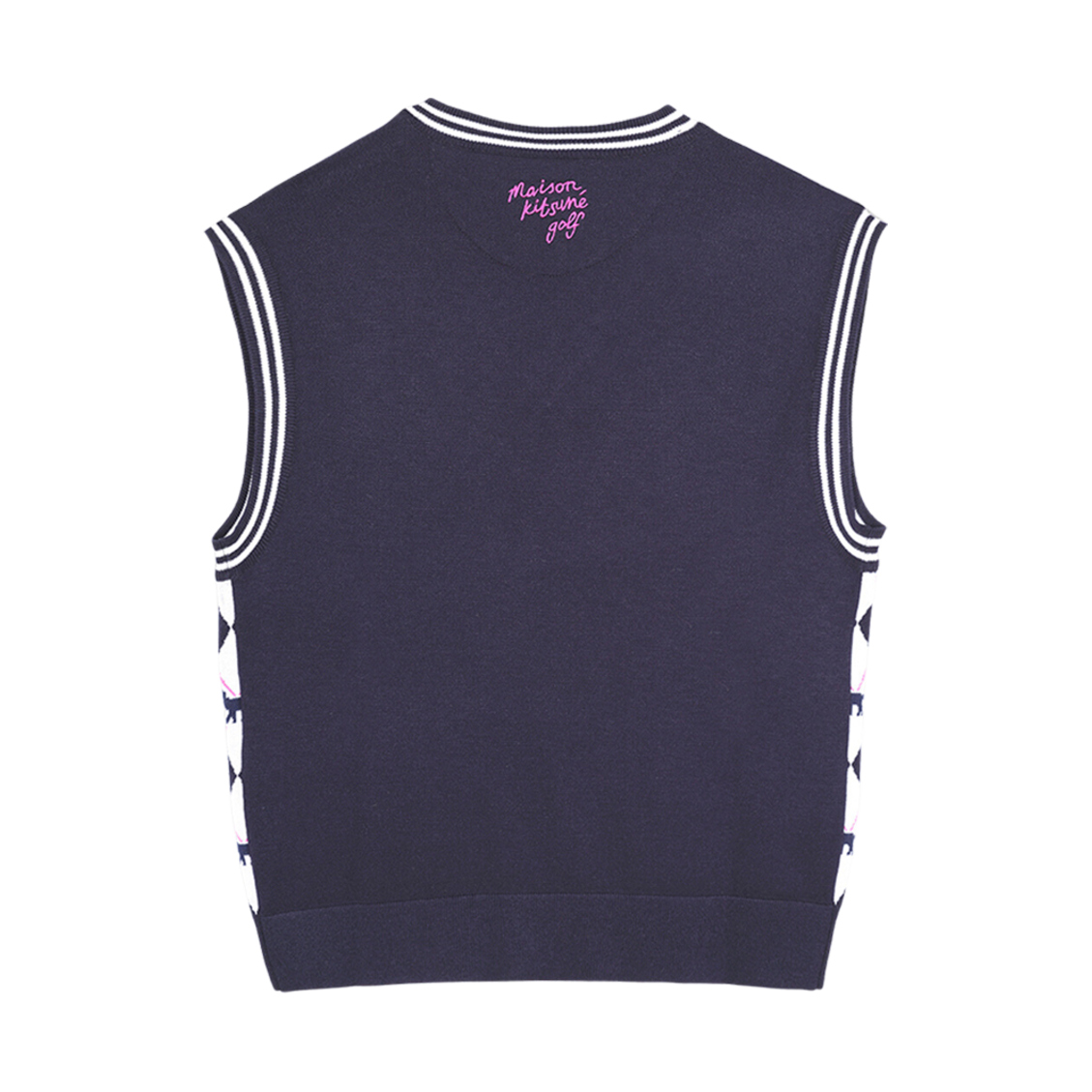 (W) 메종 키츠네 프로파일 폭스 아가일 베스트 다크 네이비((W) Maison Kitsune Profile Fox Argyle Vest Dark Navy) - 2