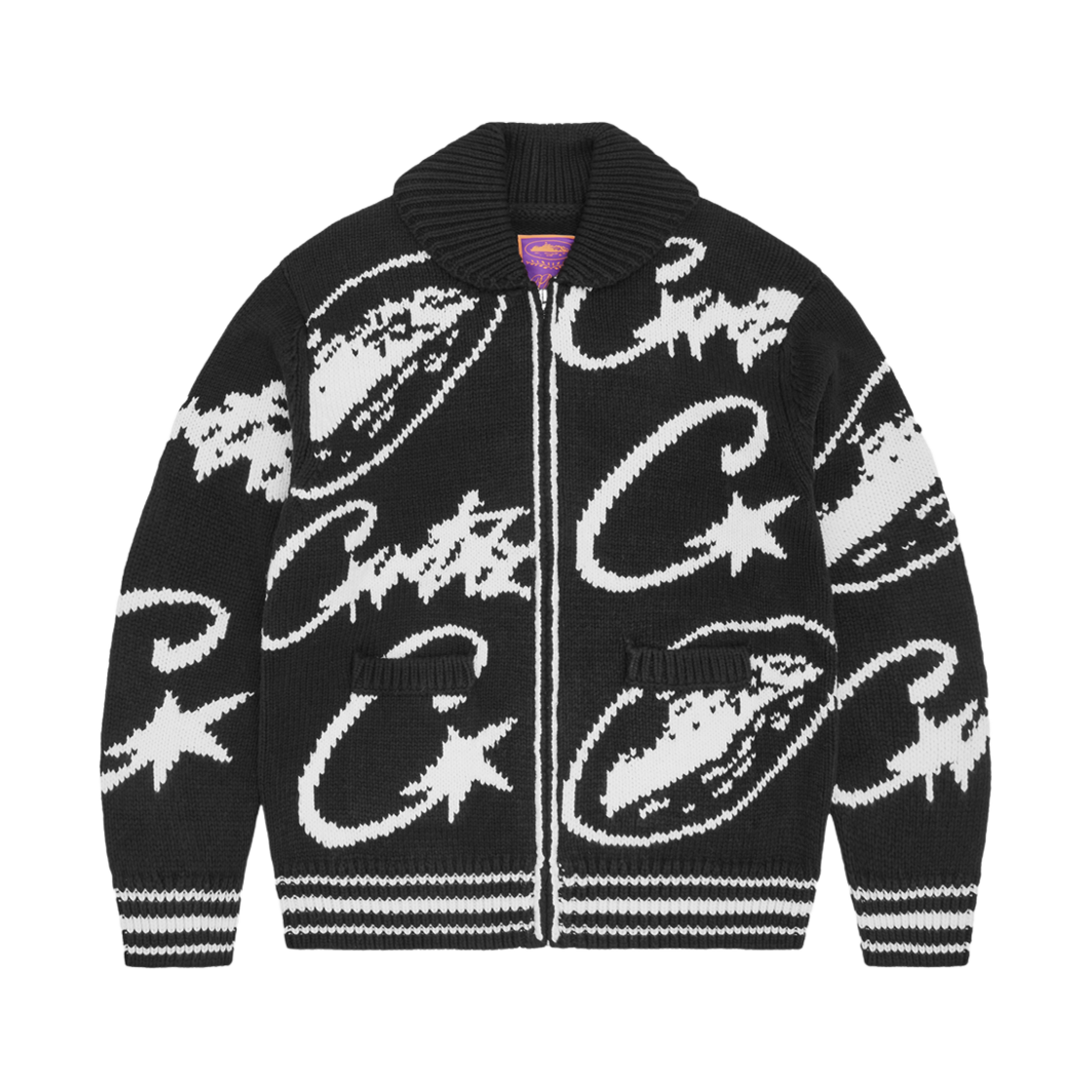코르테이즈 VVS 헤비 자카드 니트 집 블랙(Corteiz VVS Heavy Jacquard Knit Zip Black)