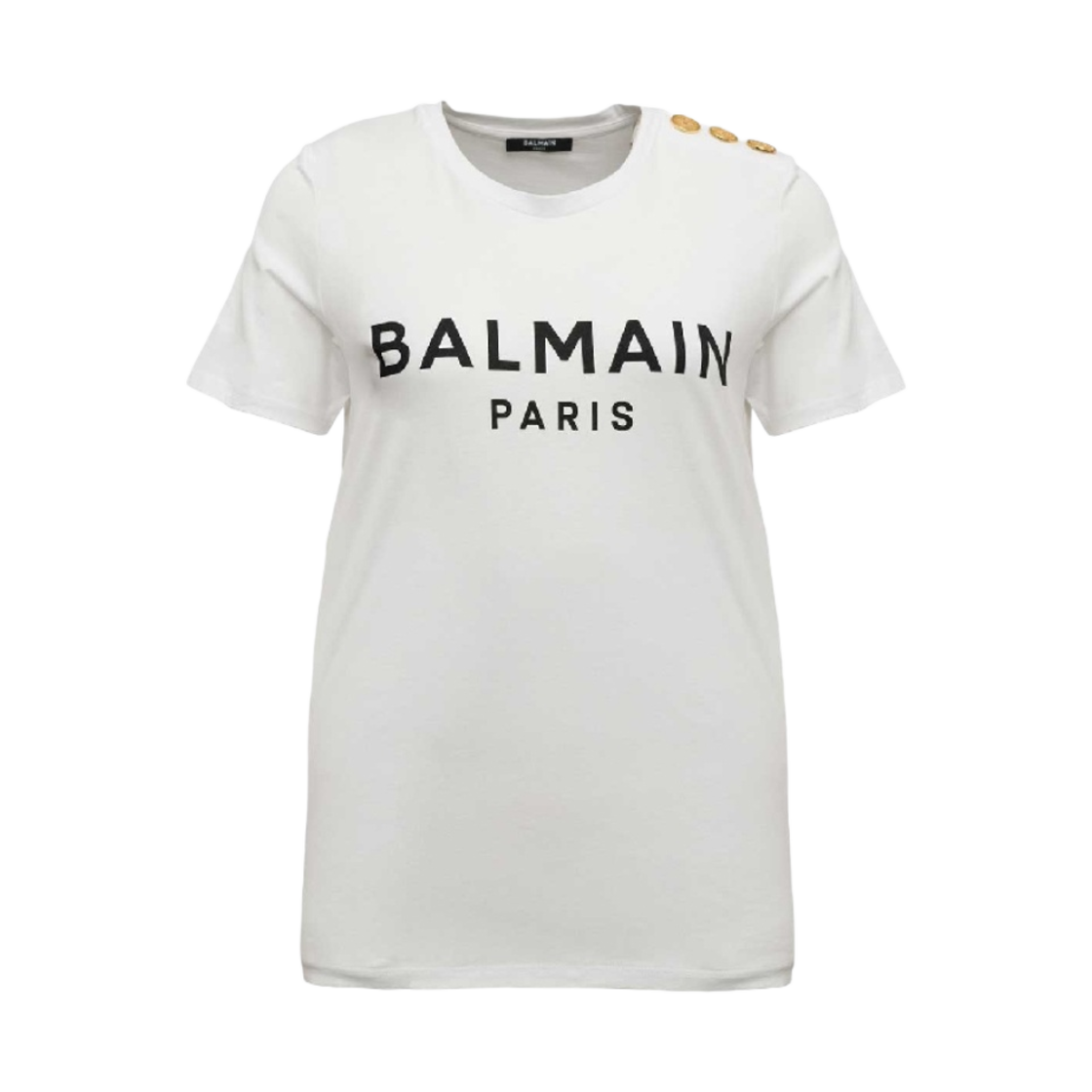 (W) 발망 로고 프린트 에코 디자인 코튼 티셔츠 화이트((W) Balmain Eco designed Cotton T-shirt with Logo Print White)