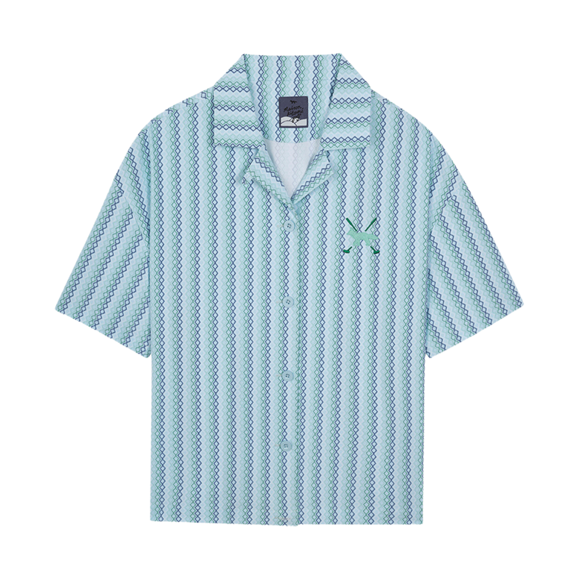 메종 키츠네 프로파일 폭스 다이아몬드 스트라이프 숏슬리브 셔츠 스카이 블루(Maison Kitsune Profile Fox Diamond Stripe Short Sleeve Shirt Sky Blue) - 1