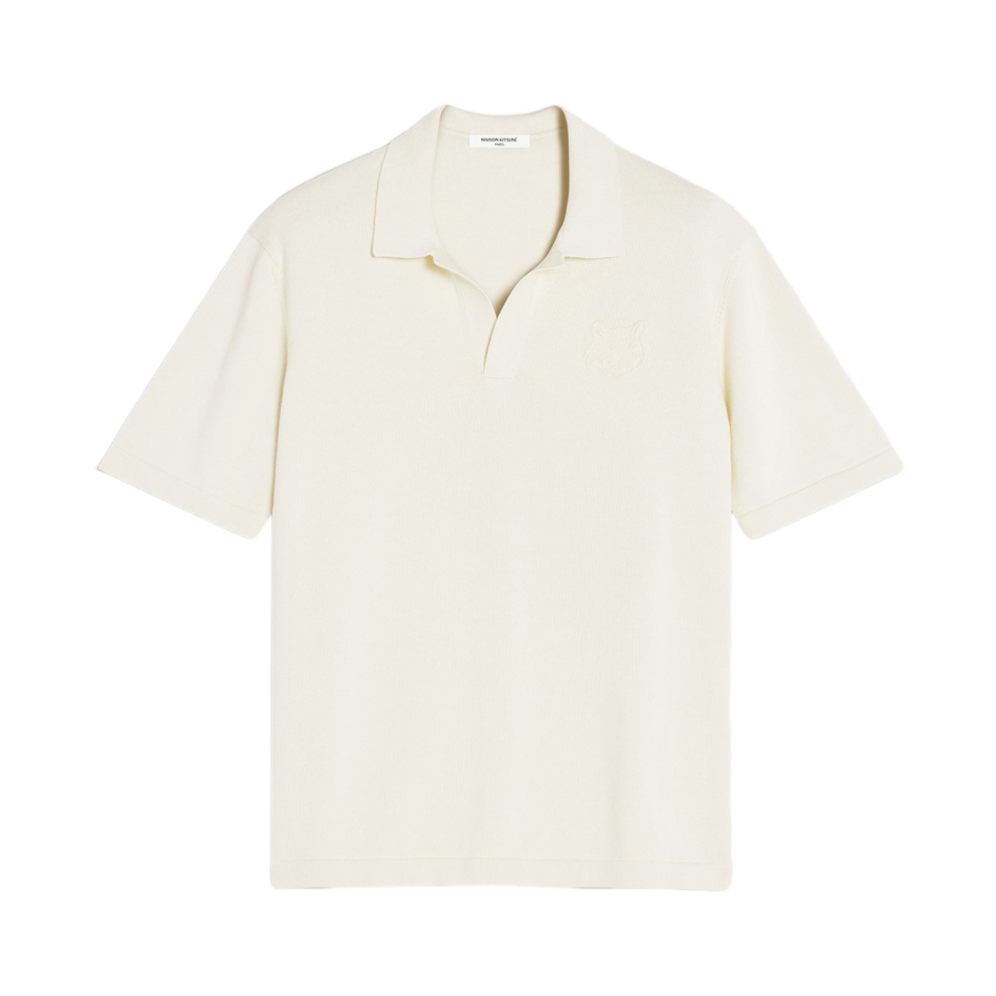 OM00205KT1135-0145 Maison Kitsune Bold Fox Head Embroidered Knitted Polo Rich Vanilla