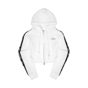 BORN TO WIN Chrome B Black Line Crop Zip-Up Hoodie White
