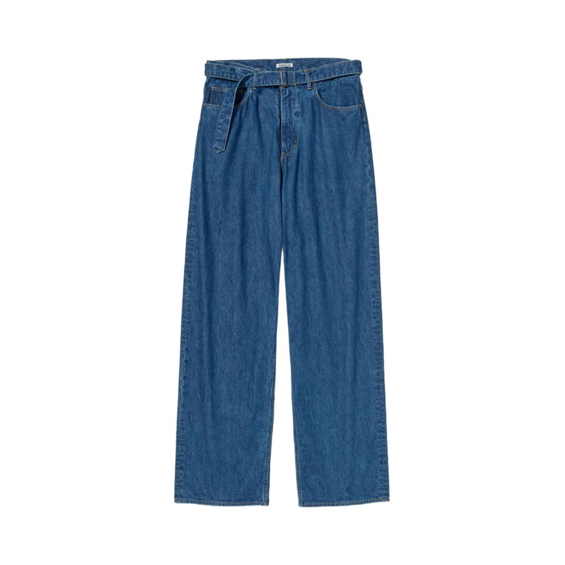 오라리 셀비지 라이트 온즈 데님 벨티드 팬츠 미디움 워시드 인디고 - 25SS(Auralee Selvedge Light Oz Denim Belted Pants Midium Washed Indigo - 25SS)