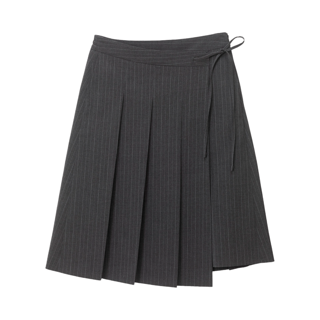 던스트 리본드 와이드 플리츠 스커트 그레이 스트라이프