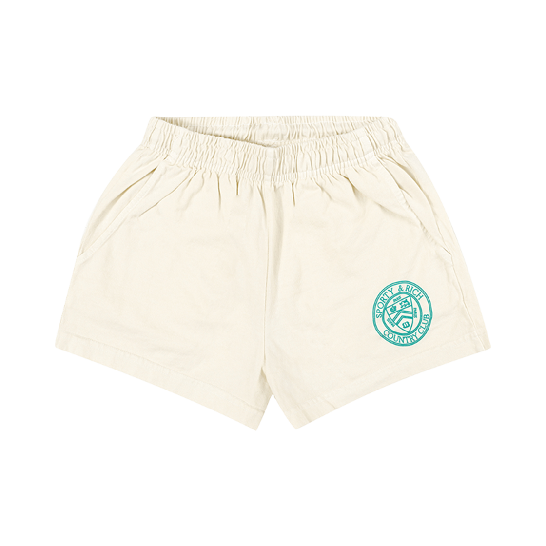 (W) 스포티 & 리치 코넥티컷 크레스트 디스코 쇼츠 크림((W) Sporty & Rich Connecticut Crest Disco Shorts Cream)